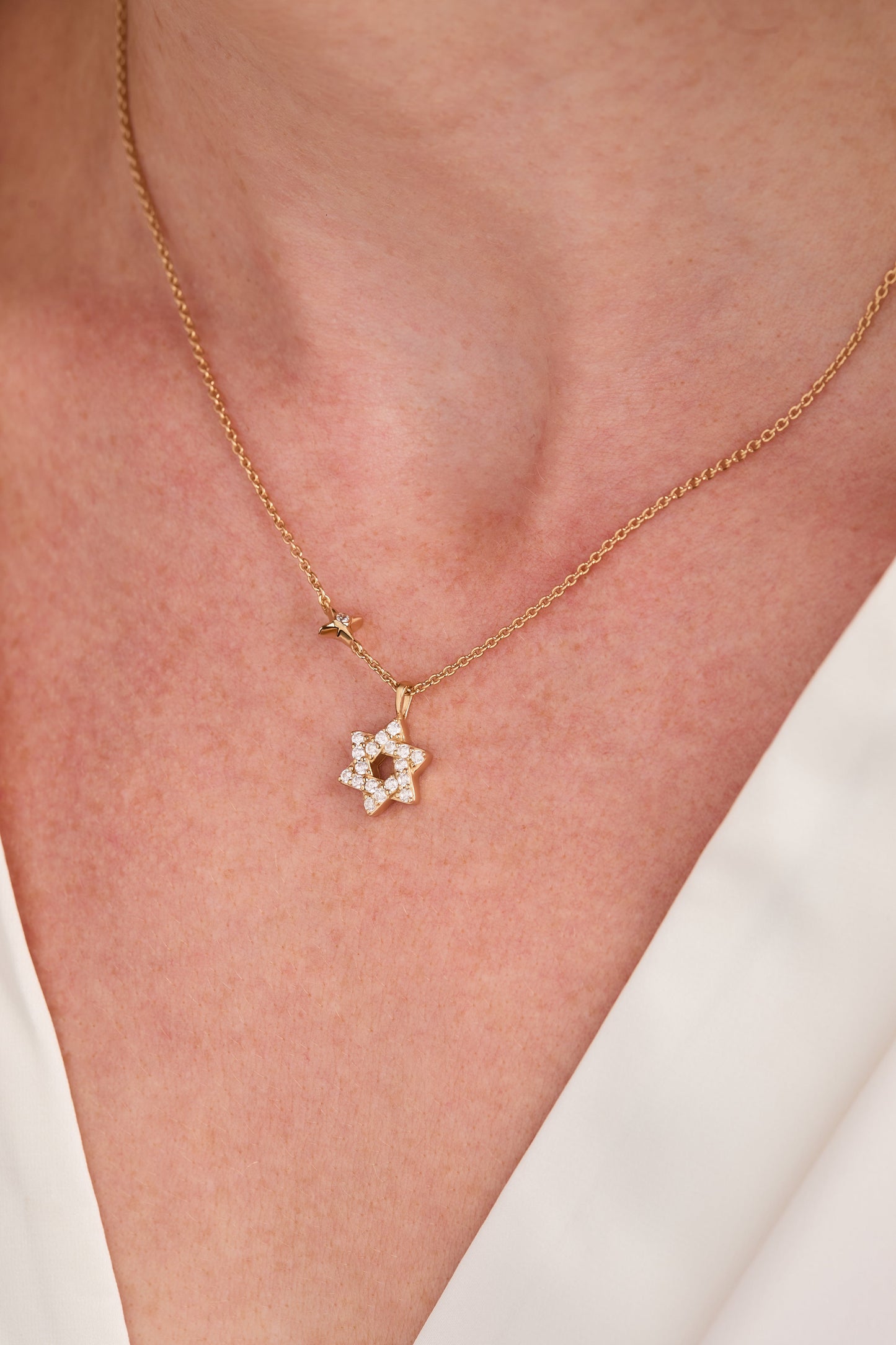 Delicate Pave Star of David Pendant Necklace 14kt Gold Over Sterling Silver