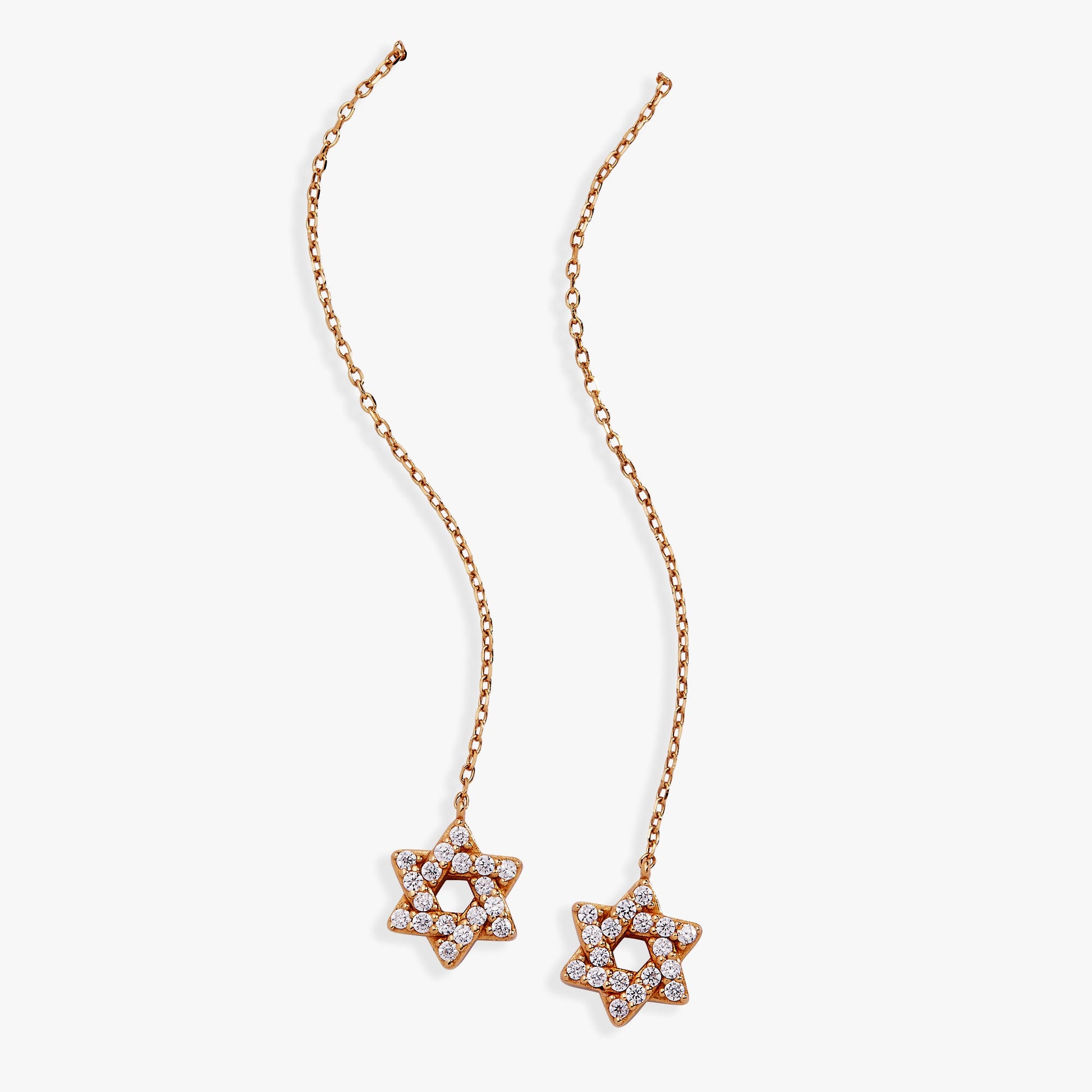 Delicate Pave Star of David Threader Earrings 14kt Gold Over Sterling Silver
