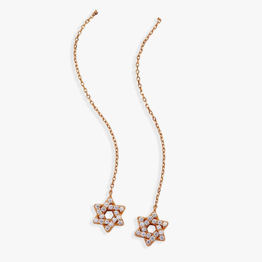Delicate Pave Star of David Threader Earrings 14kt Gold Over Sterling Silver