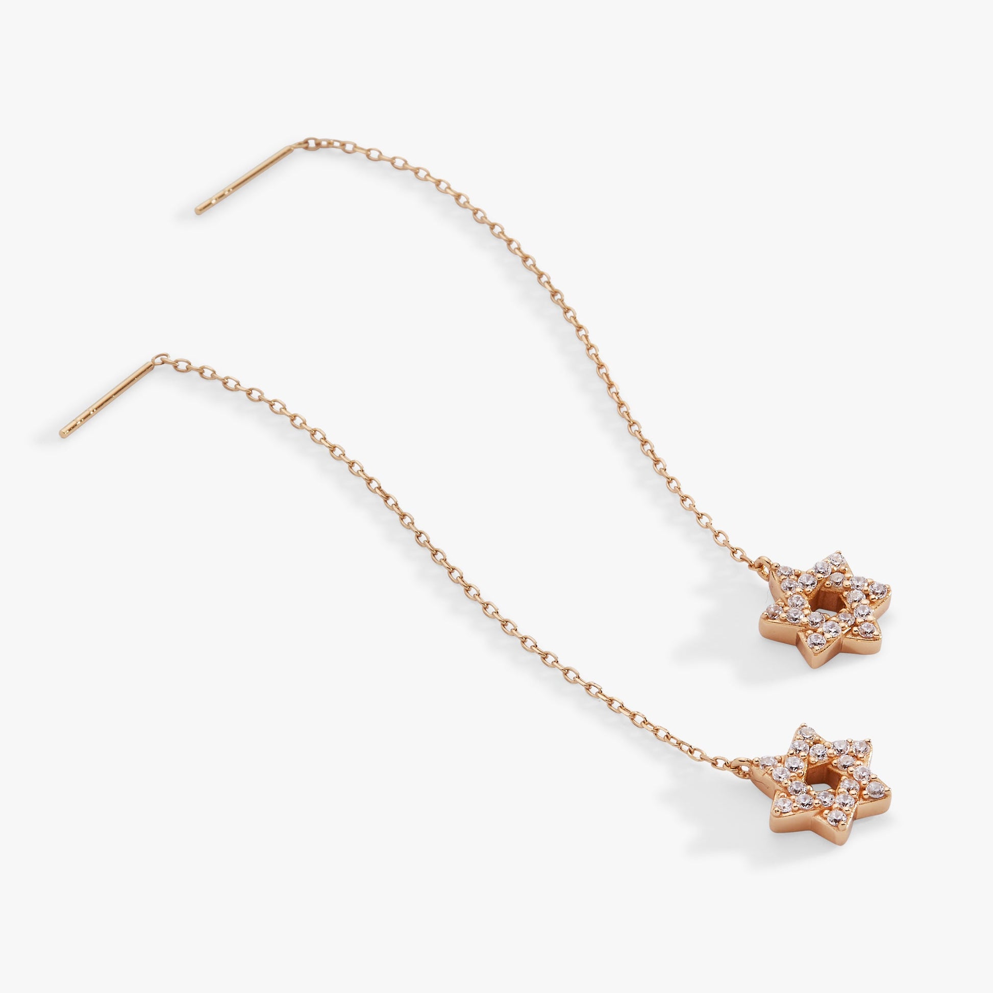 Delicate Pave Star of David Threader Earrings 14kt Gold Over Sterling Silver