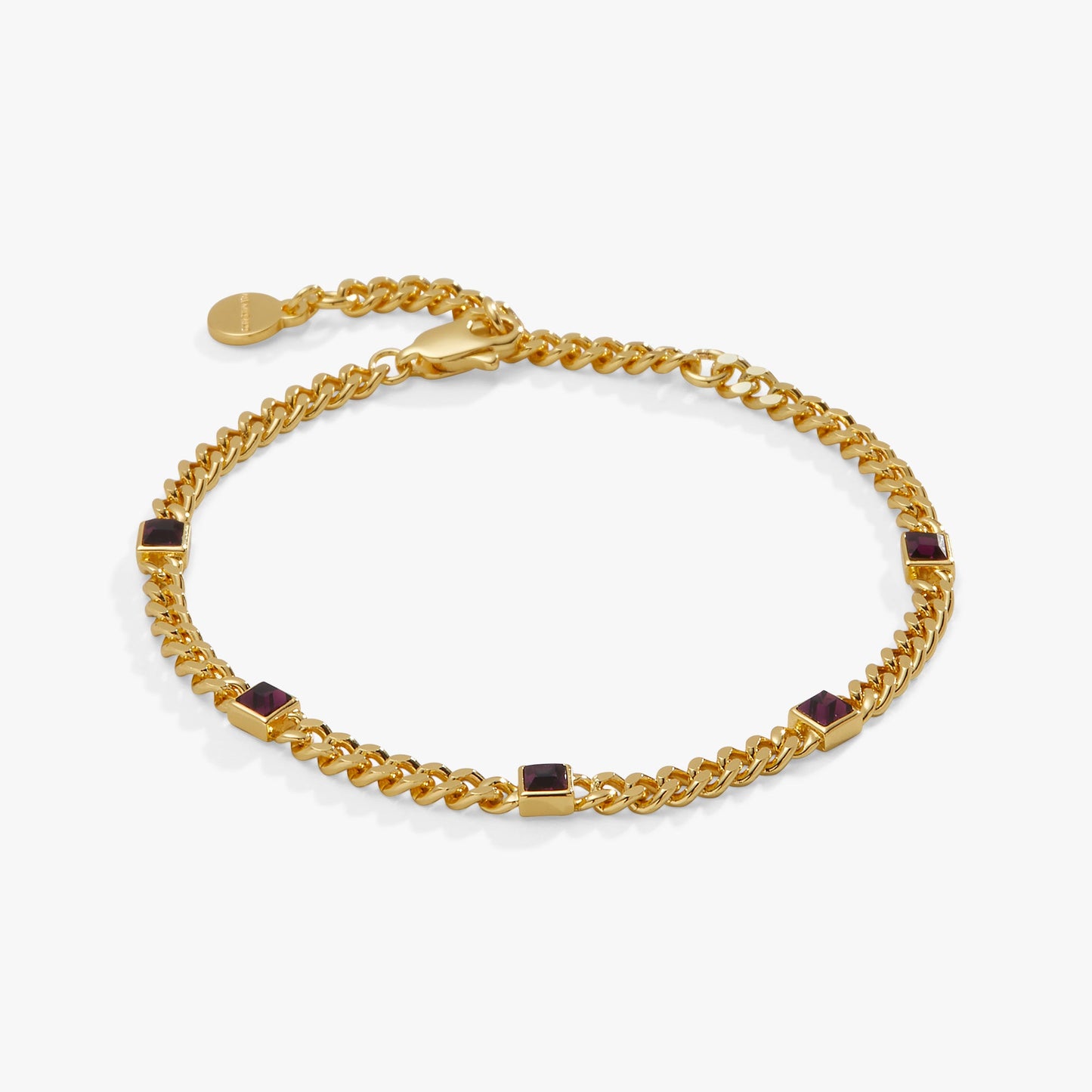 Amethyst Curb Chain Bracelet, February Birthstone Gold