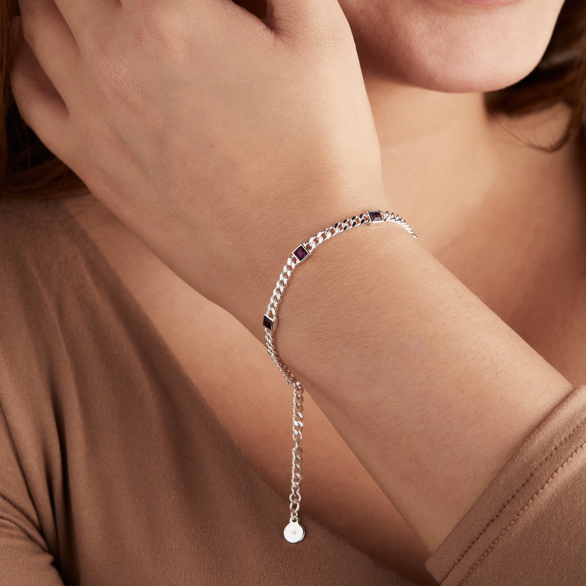 Amethyst Curb Chain Bracelet, February Birthstone Gold