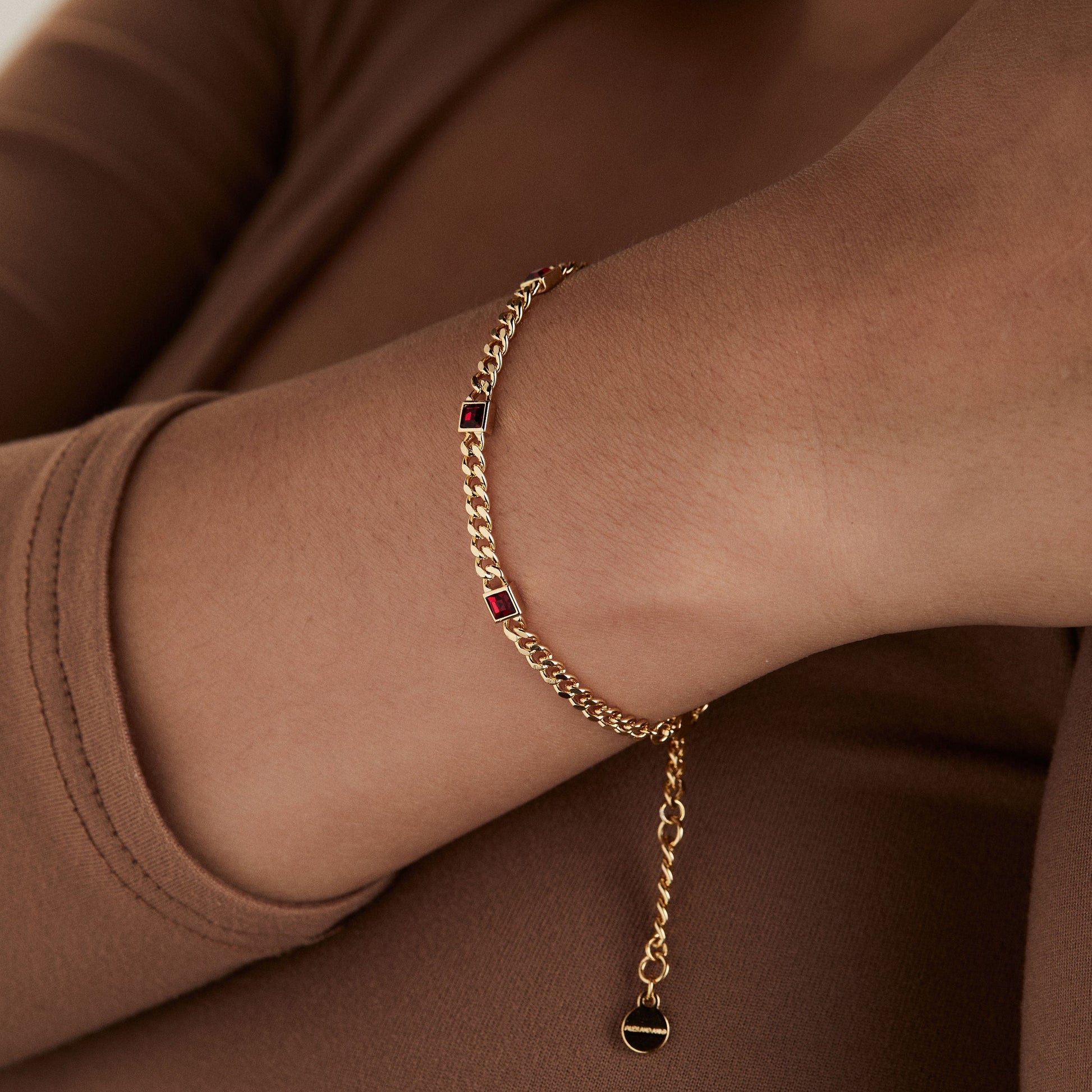 Scarlet Curb Chain Bracelet, January Birthstone Gold