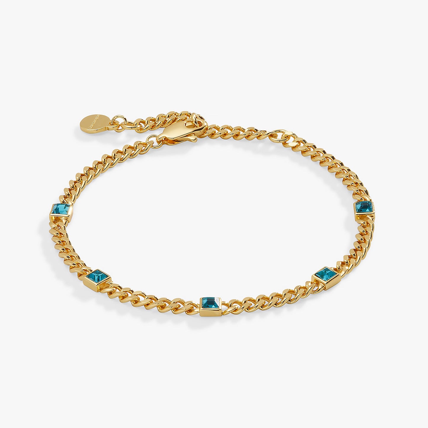 Blue Zircon Curb Chain Bracelet, December Birthstone Gold