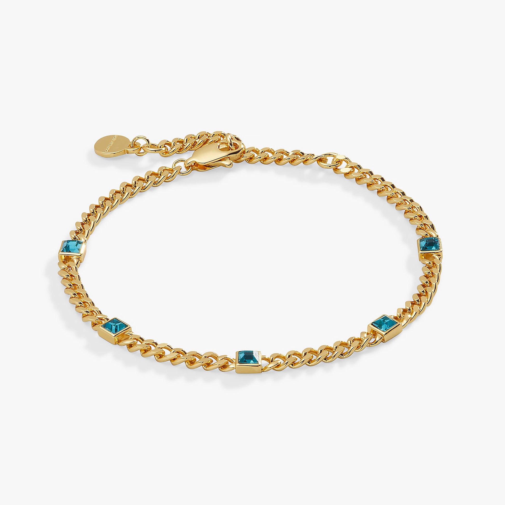 Blue Zircon Curb Chain Bracelet, December Birthstone Gold