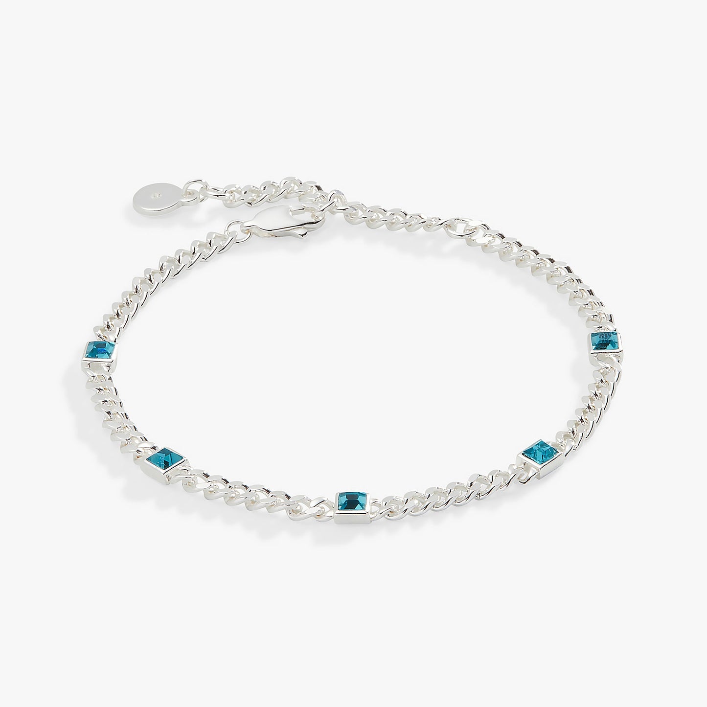 Blue Zircon Curb Chain Bracelet, December Birthstone Gold