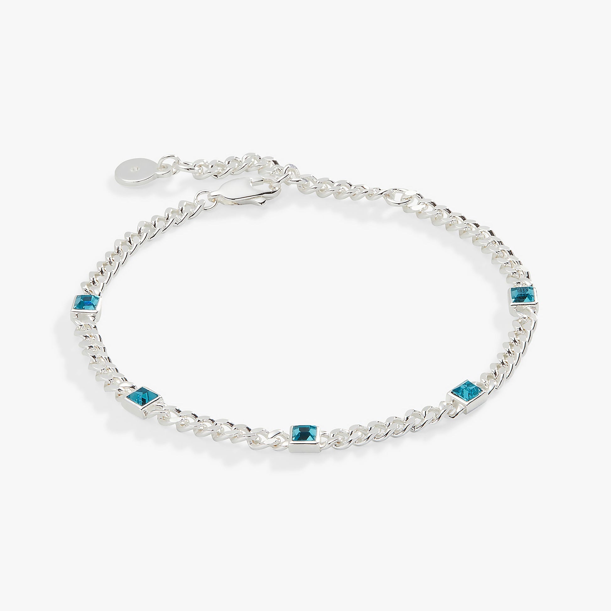 Blue Zircon Curb Chain Bracelet, December Birthstone Gold
