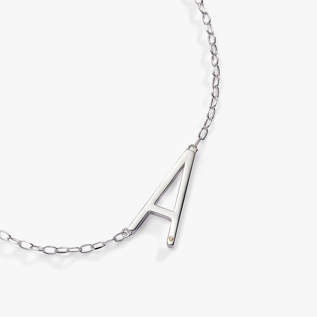 Precious Elongated Initial Necklace A Sterling Silver