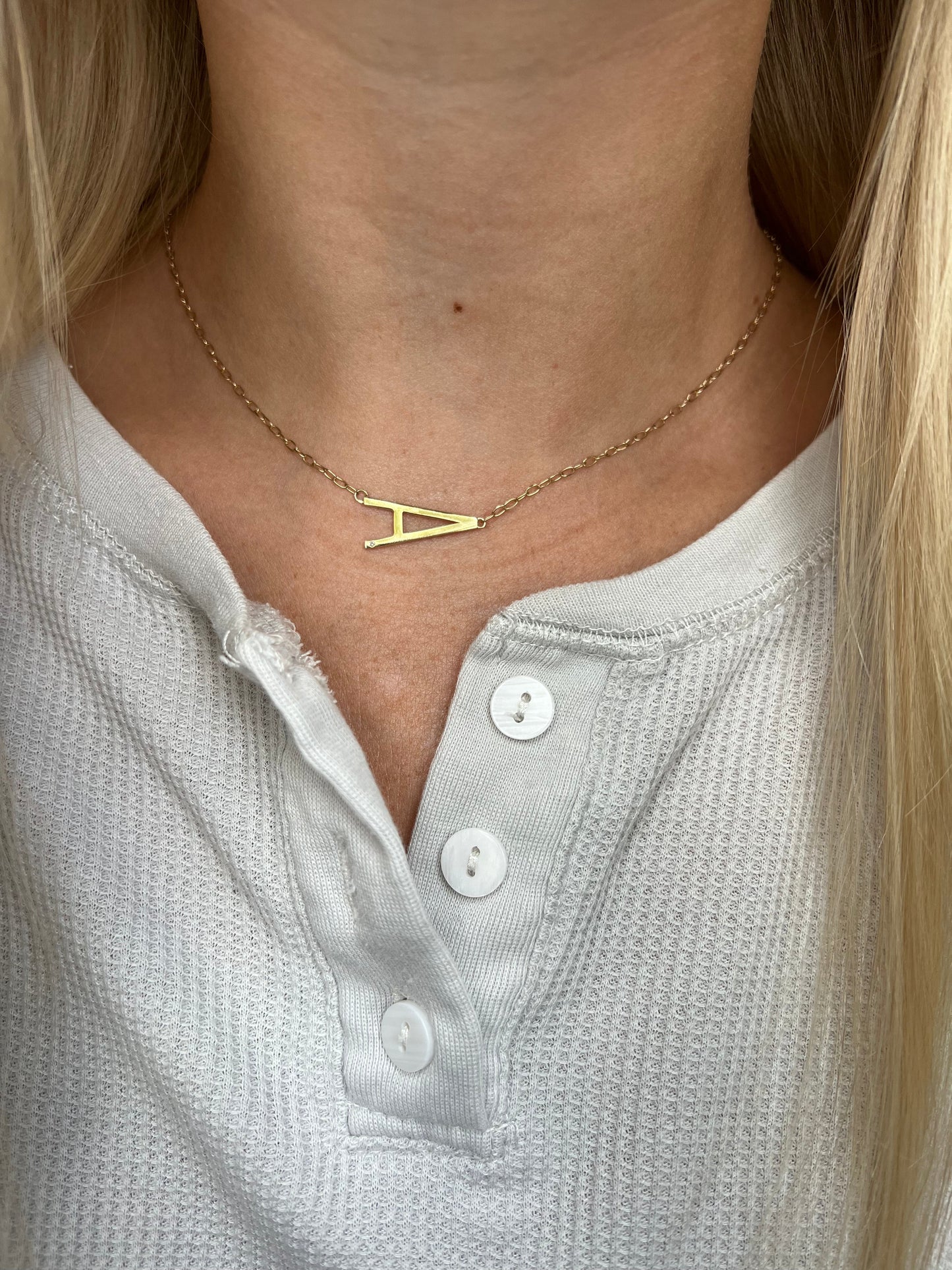 Precious Elongated Initial Necklace A Sterling Silver