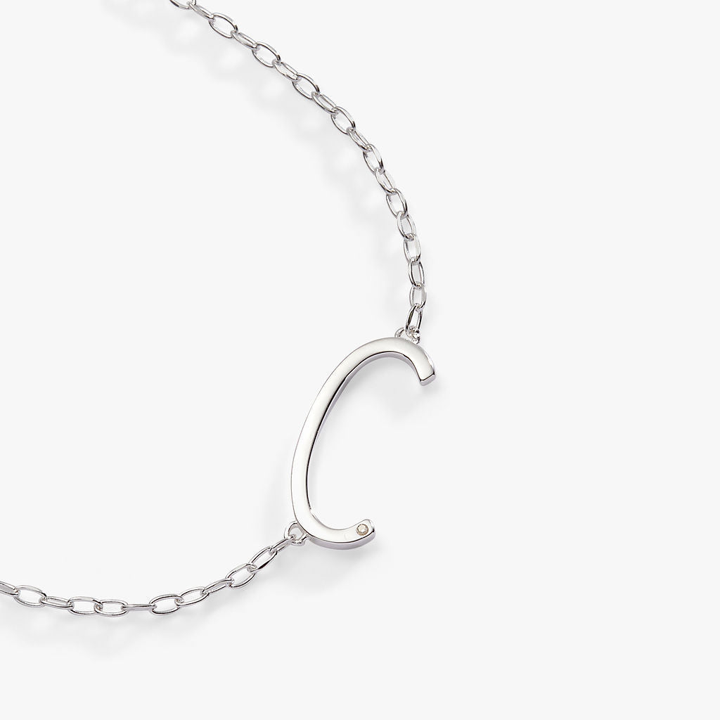 Precious Elongated Initial Necklace C Sterling Silver