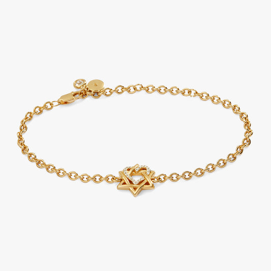 Star of David Heart Bracelet, 14kt Gold Plated Two Tone - Sterling Silver