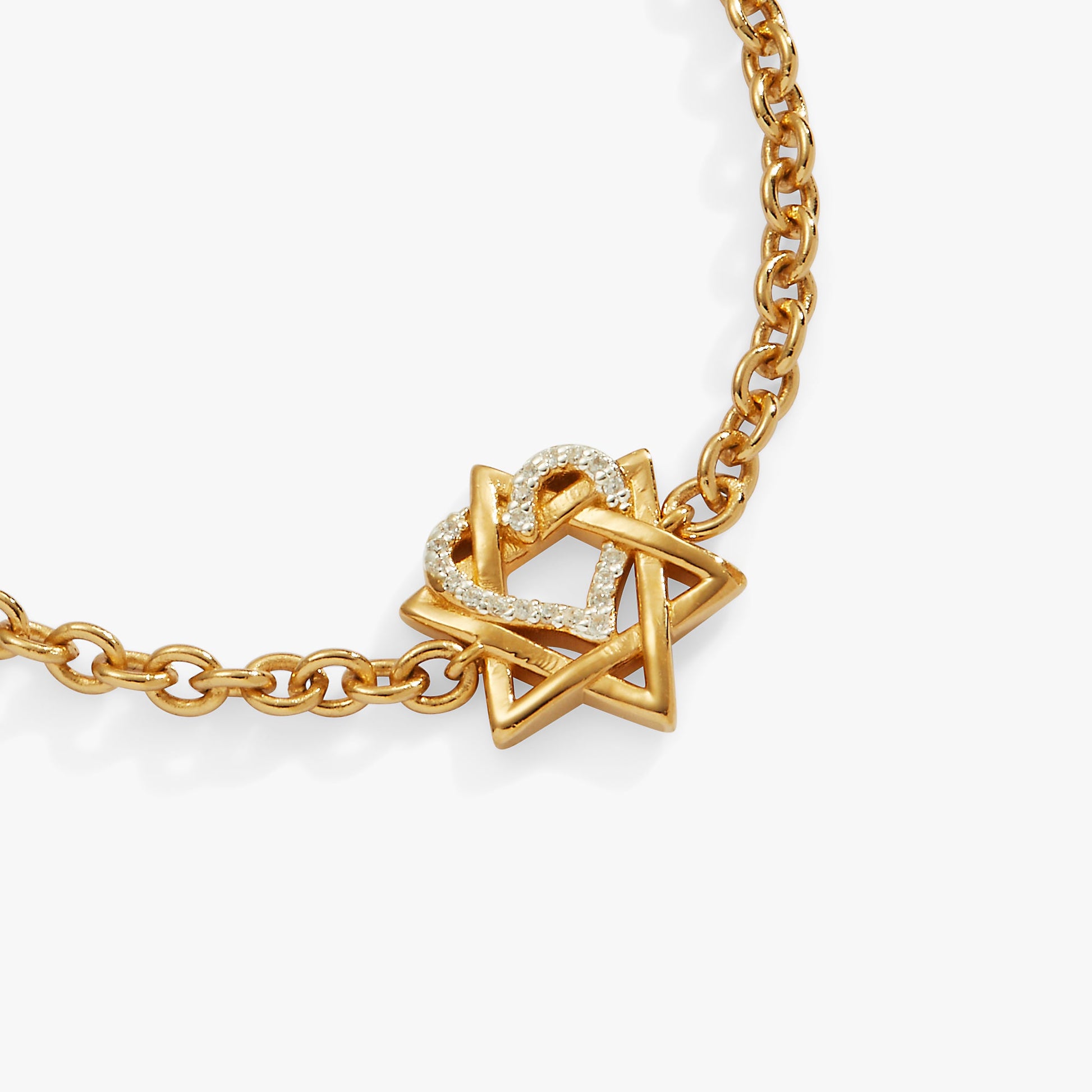 Star of David Heart Bracelet, 14kt Gold Plated Two Tone - Sterling Silver