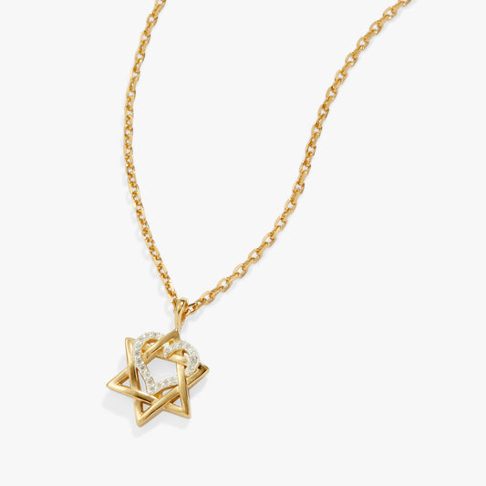 Star of David Heart Necklace, 14kt Gold Plated Two Tone - Sterling Silver
