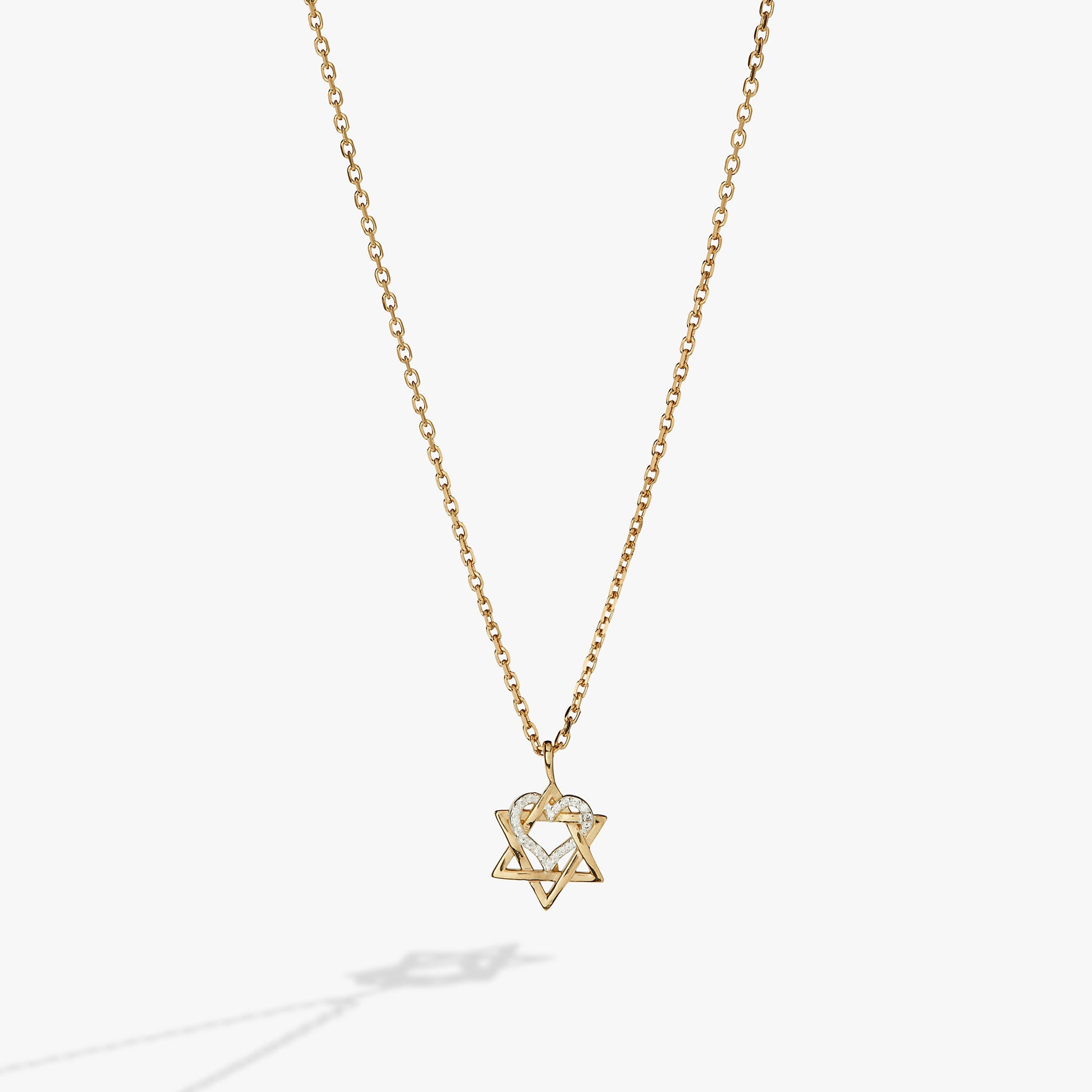 Star of David Heart Necklace, 14kt Gold Plated Two Tone - Sterling Silver