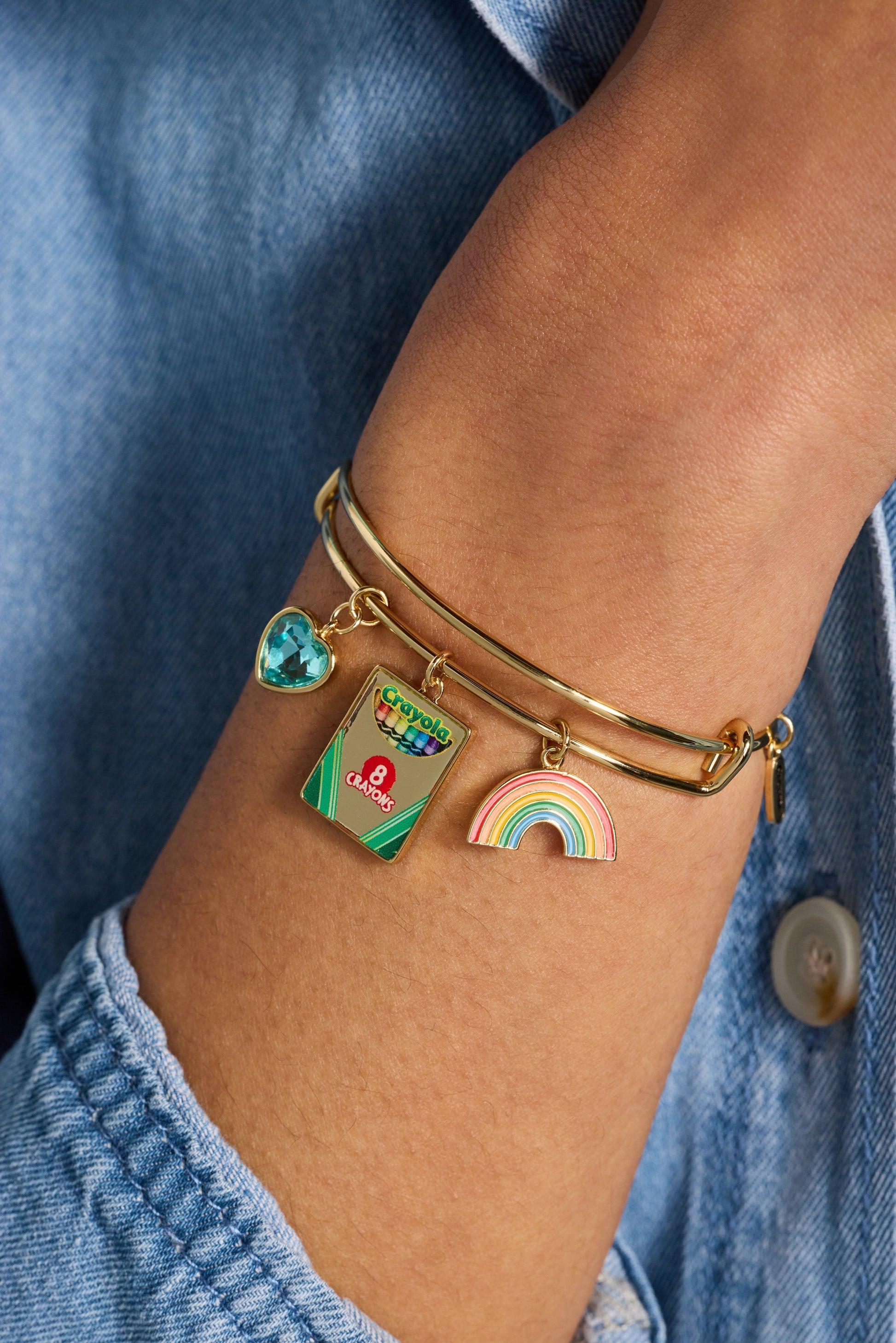 Crayola 'To Teach Is To Color A Life Forever' Multi Charm Bangle Gold