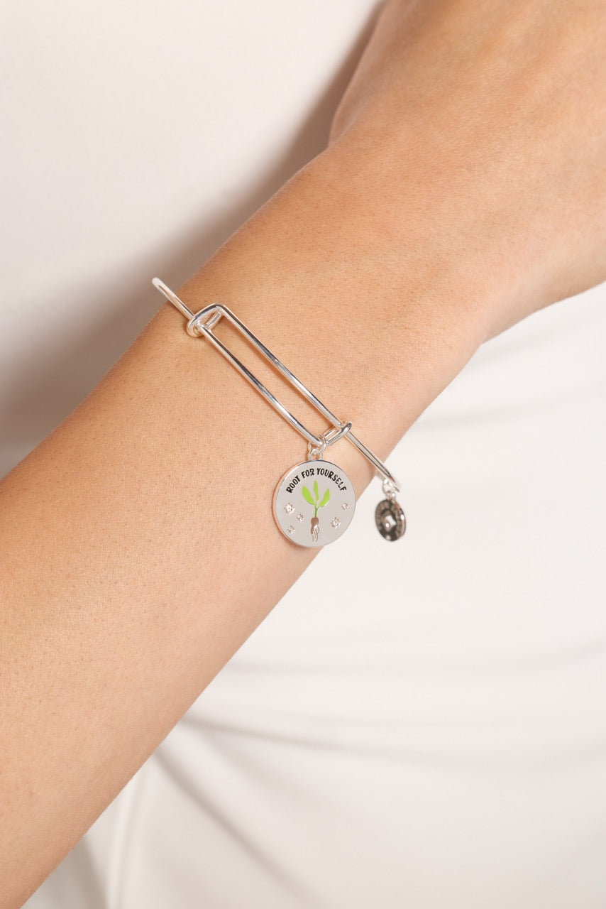 "Root for Yourself" Charm Bangle Silver