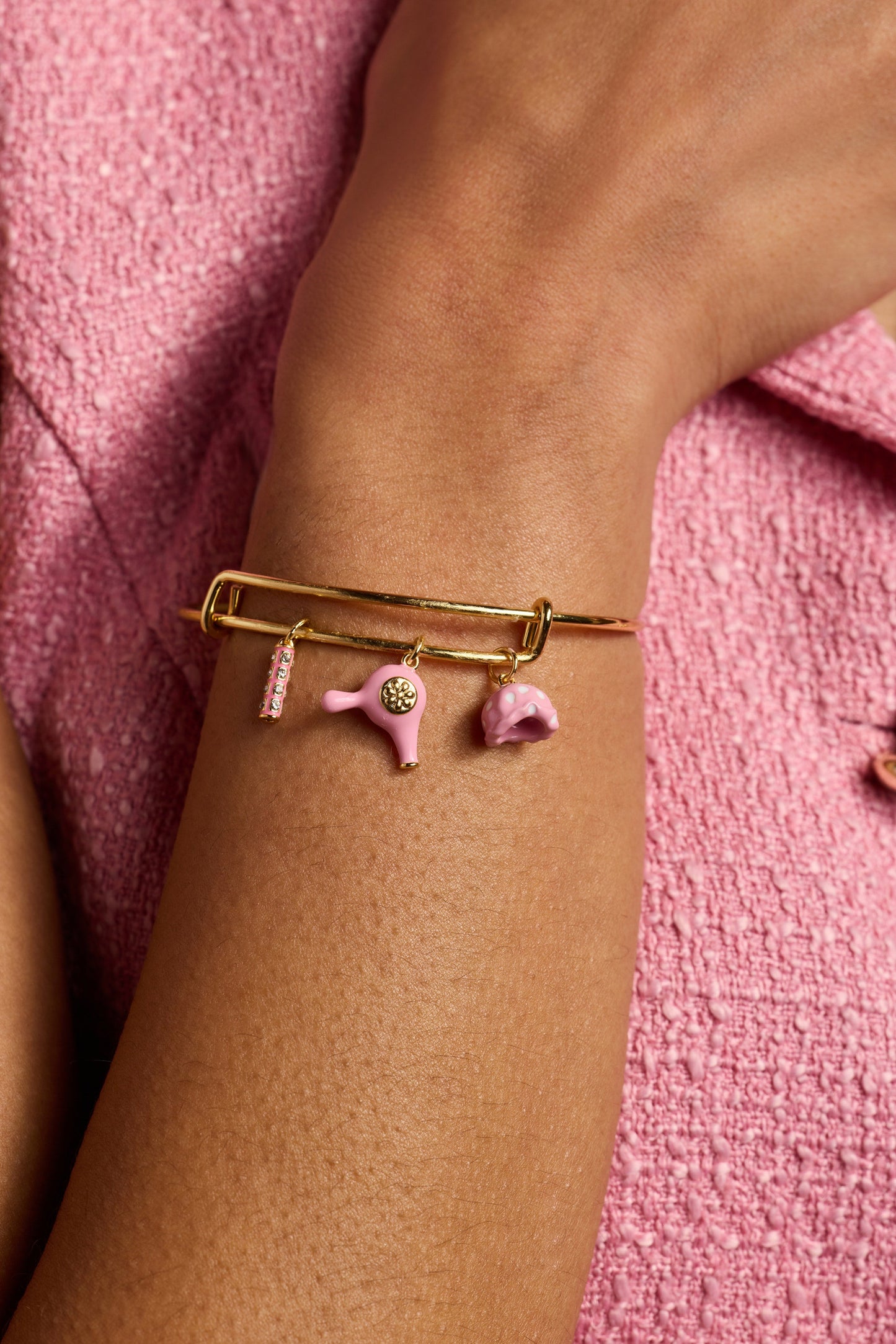 60s Hair Dryer Charm Bangle Gold