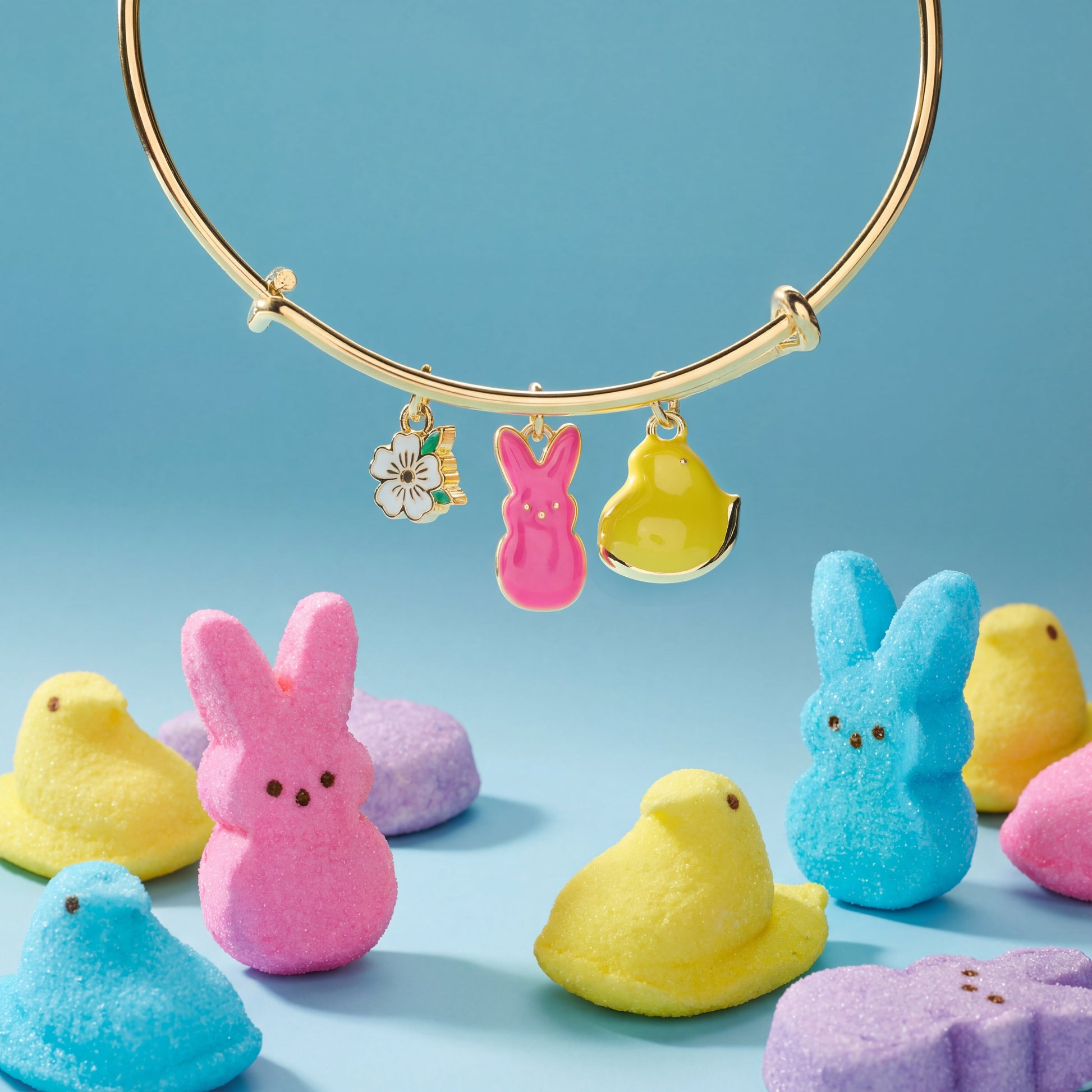 PEEPS® Chick and Bunny Multi Charm Bangle Gold
