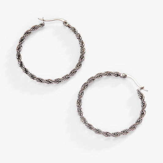 Frozen French Rope Chain Hoop Stainless Steel Gold