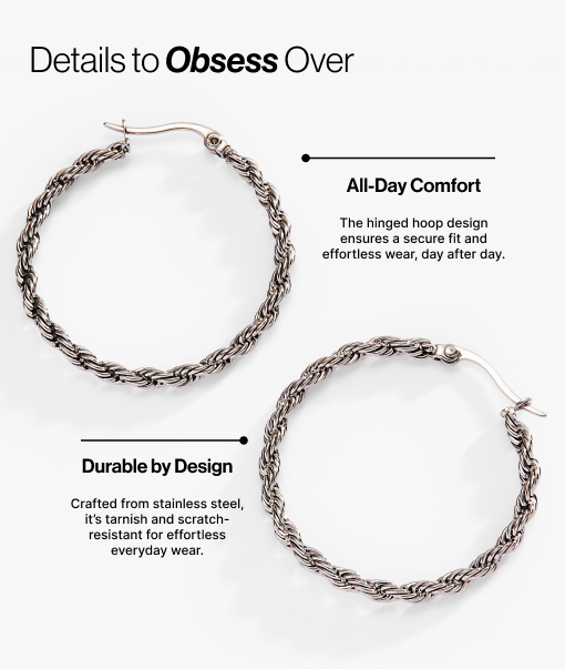 Frozen French Rope Chain Hoop Stainless Steel Gold