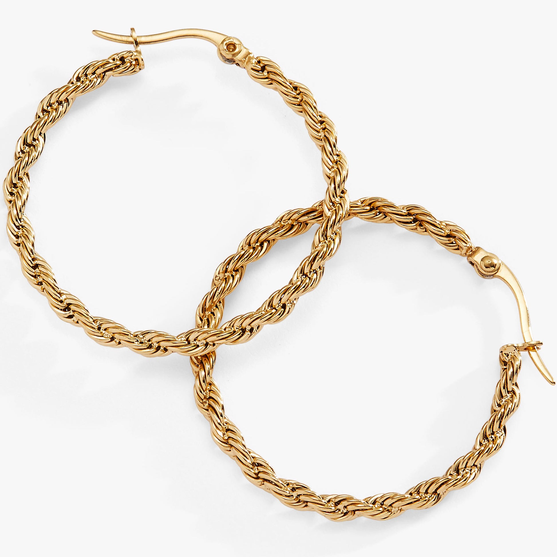 Frozen French Rope Chain Hoop Stainless Steel Gold