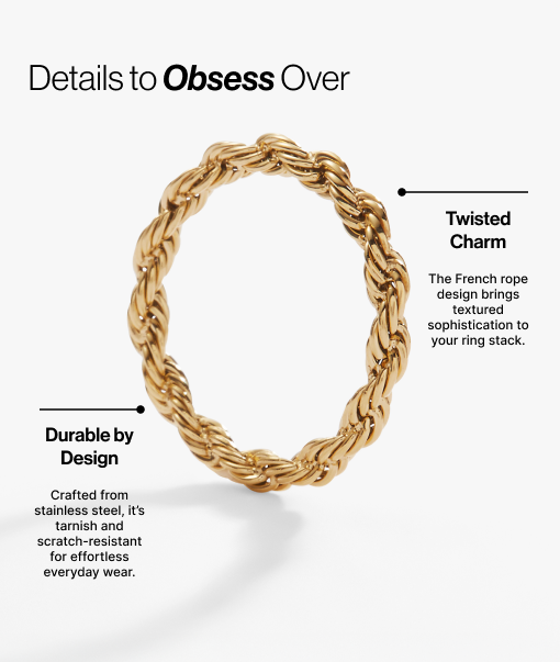 Frozen French Rope Chain Ring Stainless Steel Silver
