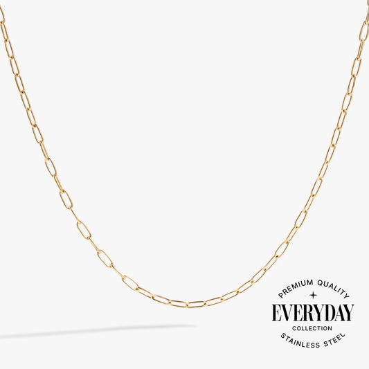 Paperclip Charm & Layering Necklace Stainless Steel Gold