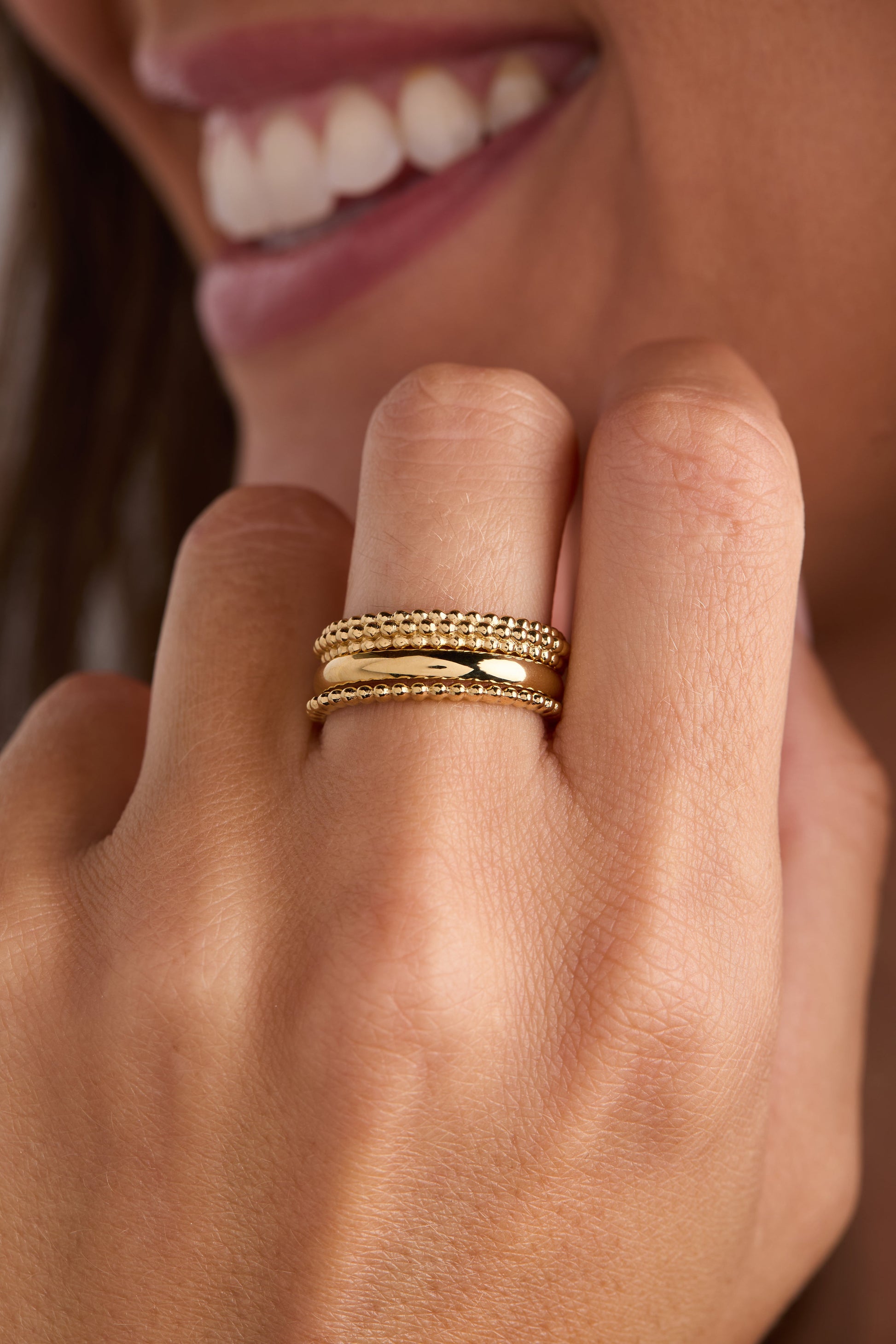 3 ring set-ball texture Stainless Steel Gold