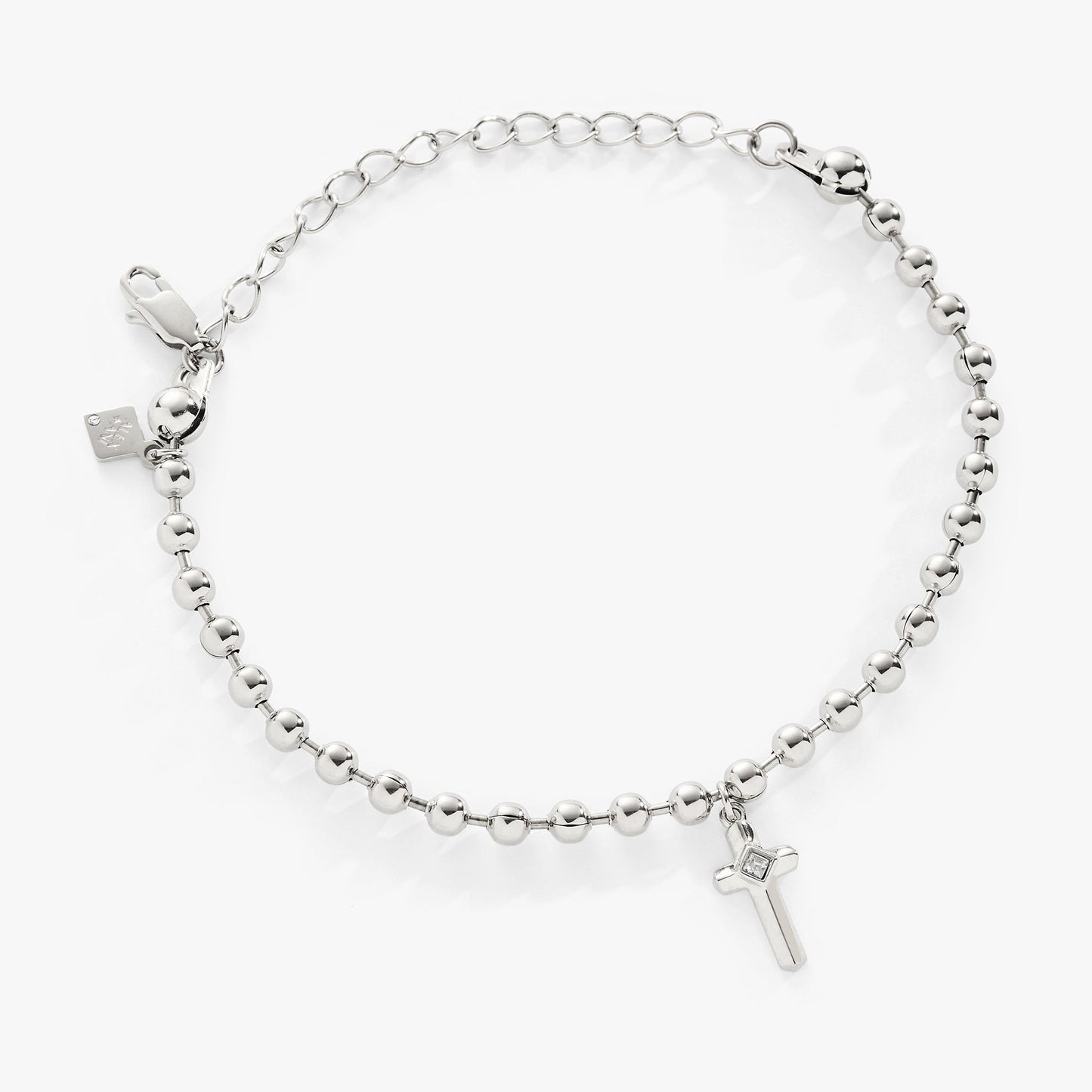 Cross Ball Chain Bracelet Stainless Steel Silver