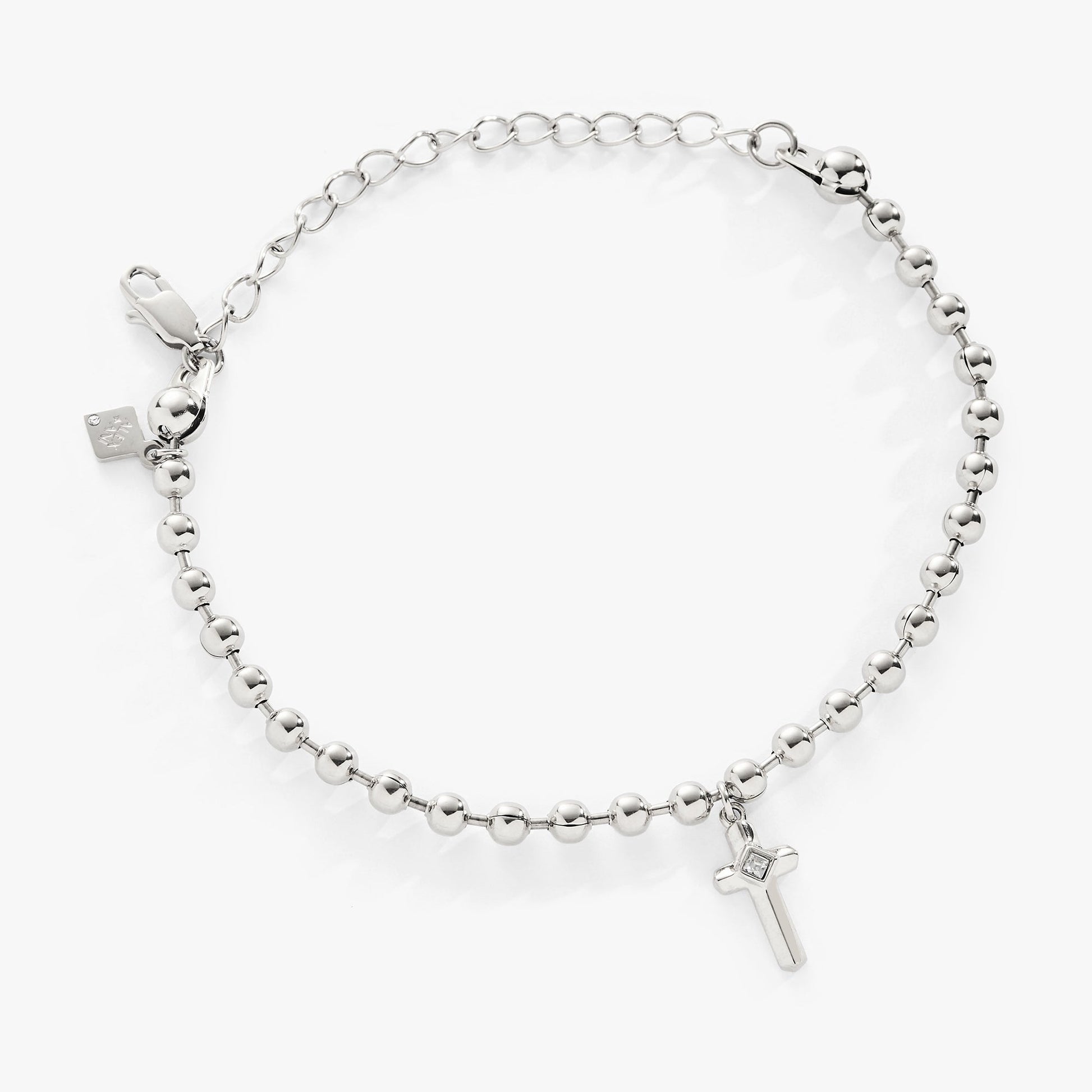Cross Ball Chain Bracelet Stainless Steel Silver