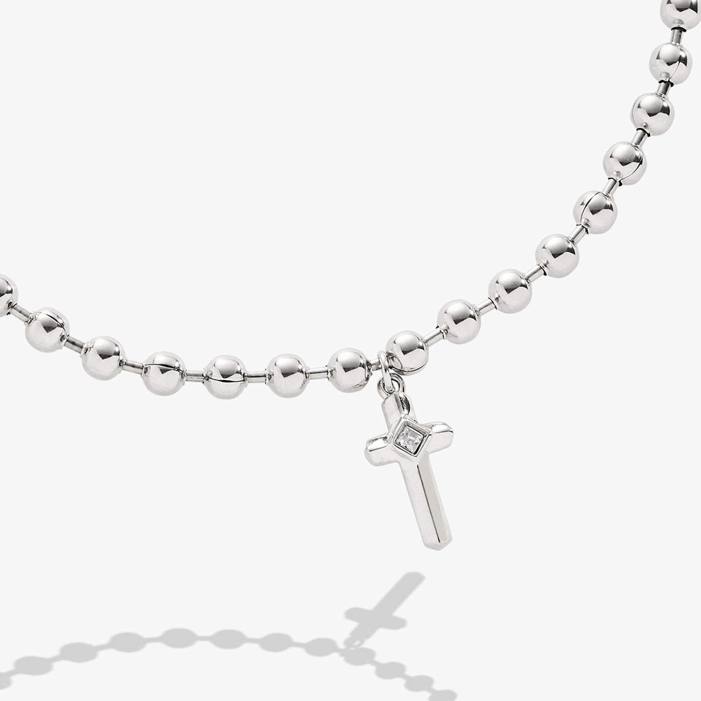 Cross Ball Chain Bracelet Stainless Steel Silver