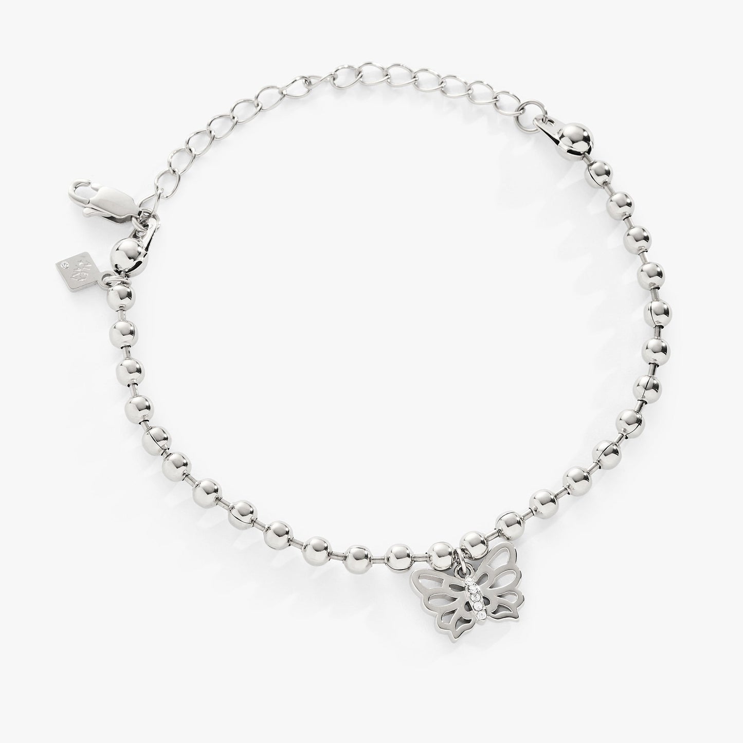 Butterfly Ball Chain Bracelet Stainless Steel Silver