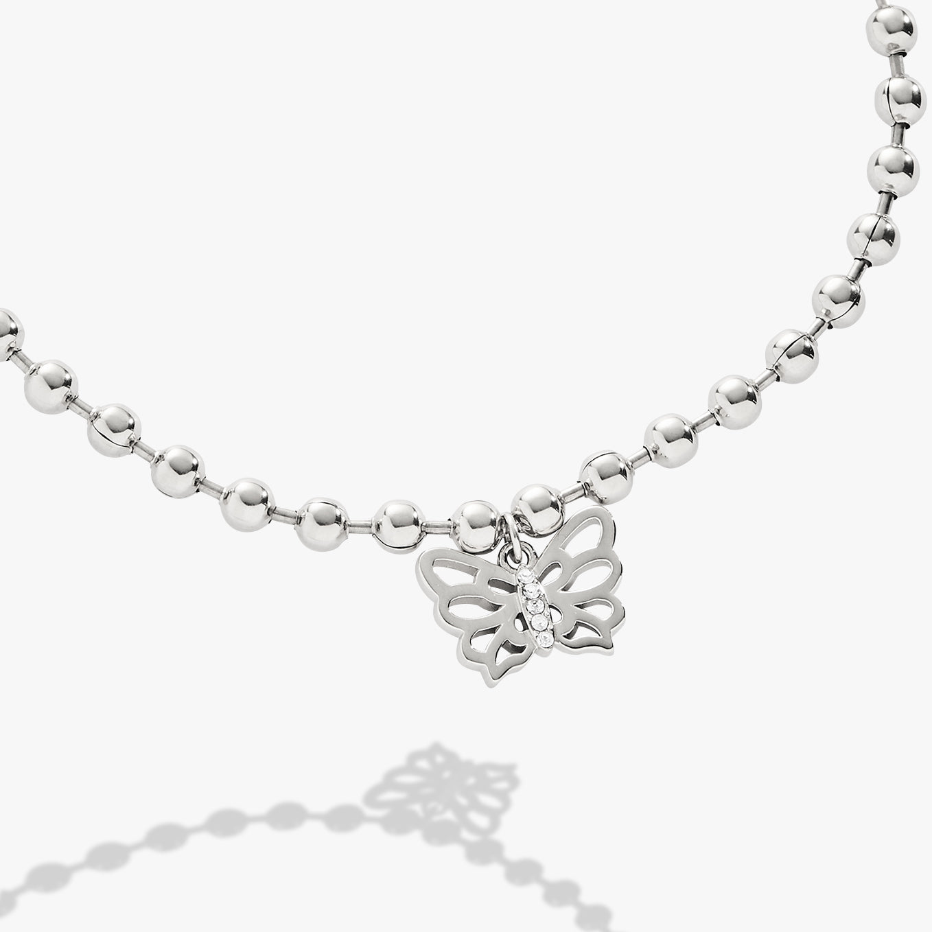 Butterfly Ball Chain Bracelet Stainless Steel Silver