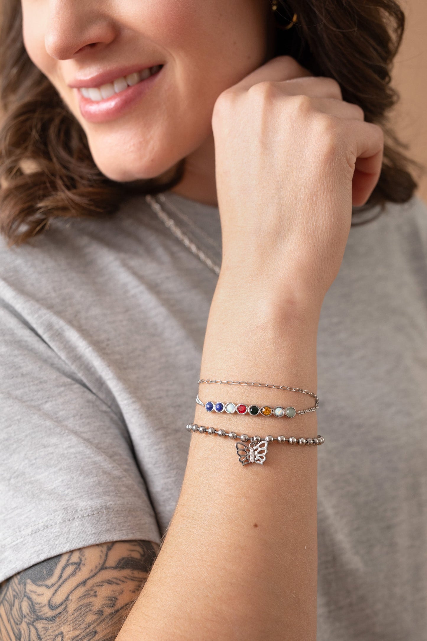 Butterfly Ball Chain Bracelet Stainless Steel Silver