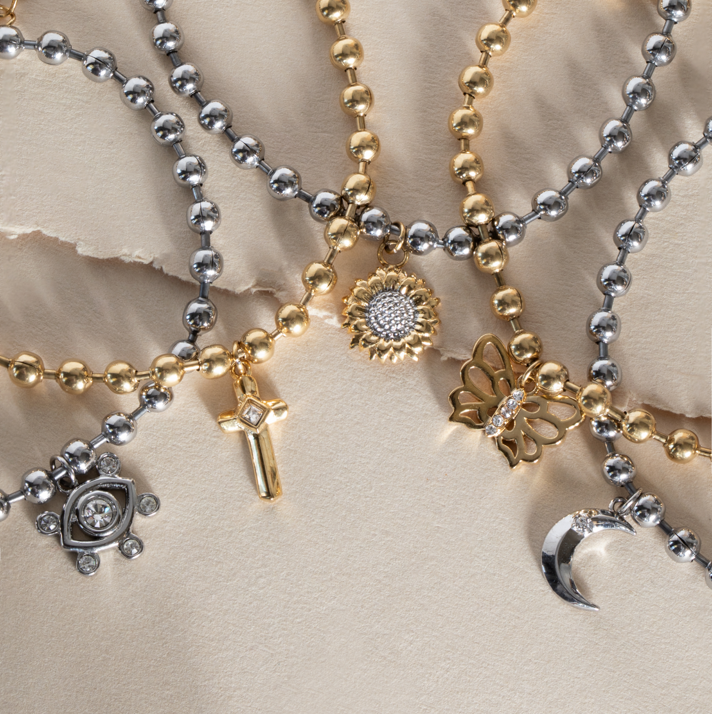 Sunflower Ball Chain Bracelet Two Tone - Stainless Steel