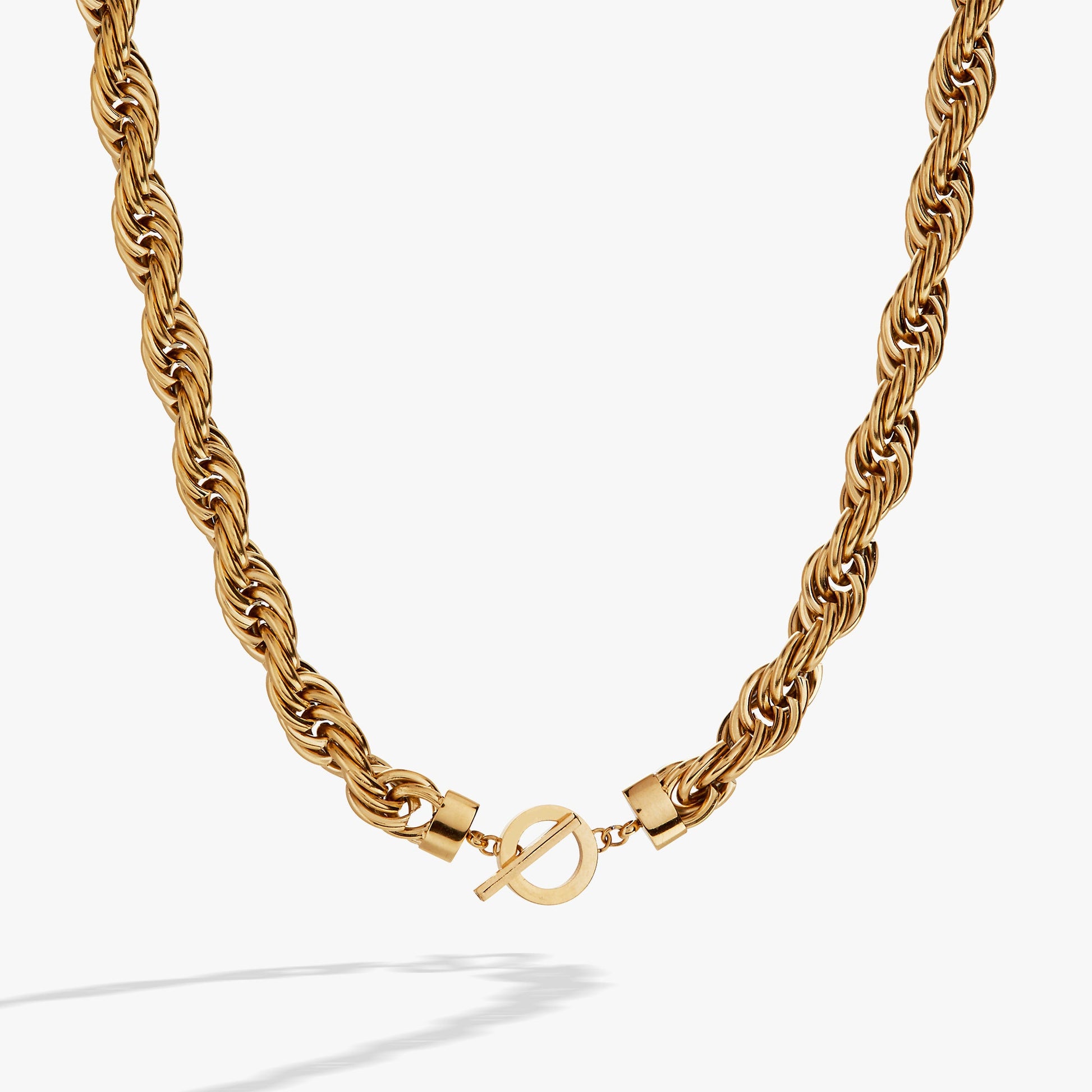 Large Rope Chain Toggle Necklace Stainless Steel Gold