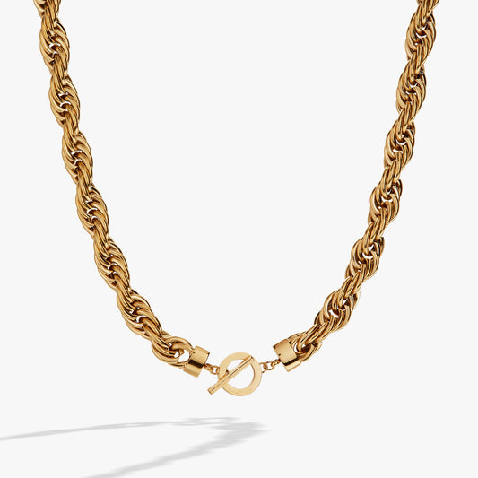 Large Rope Chain Toggle Necklace Stainless Steel Gold