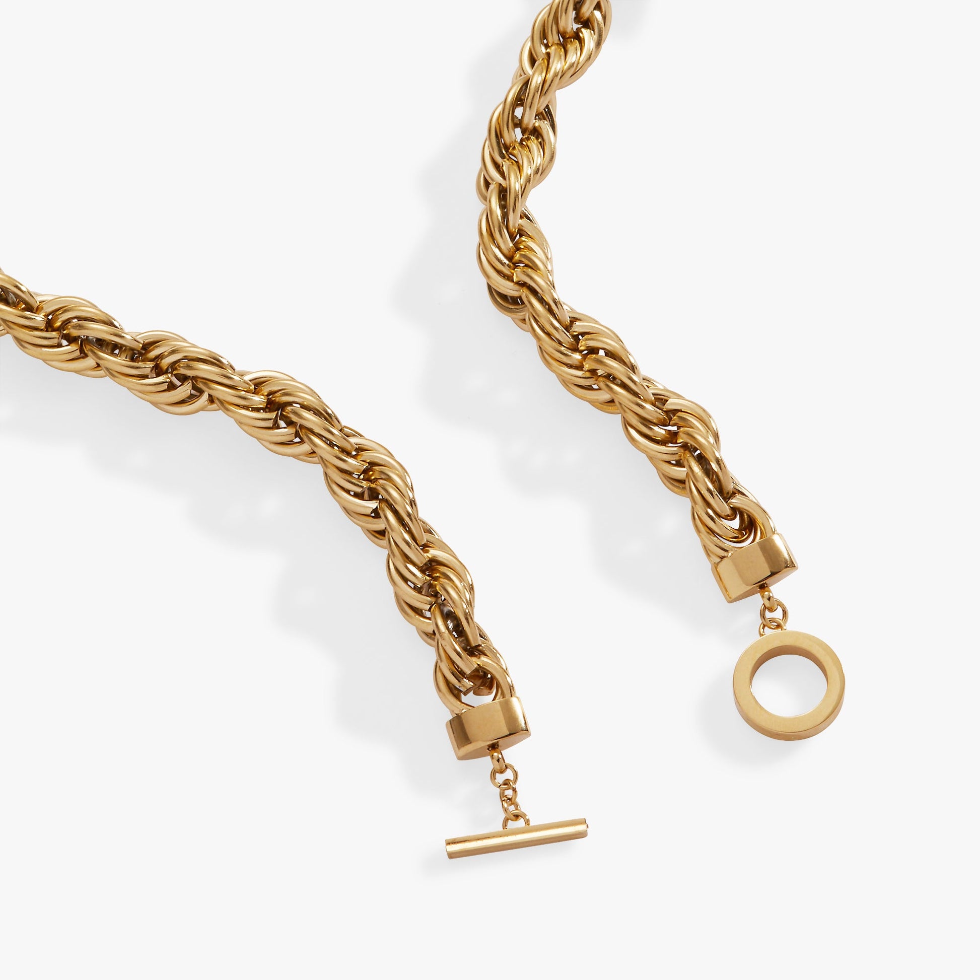 Large Rope Chain Toggle Necklace Stainless Steel Gold
