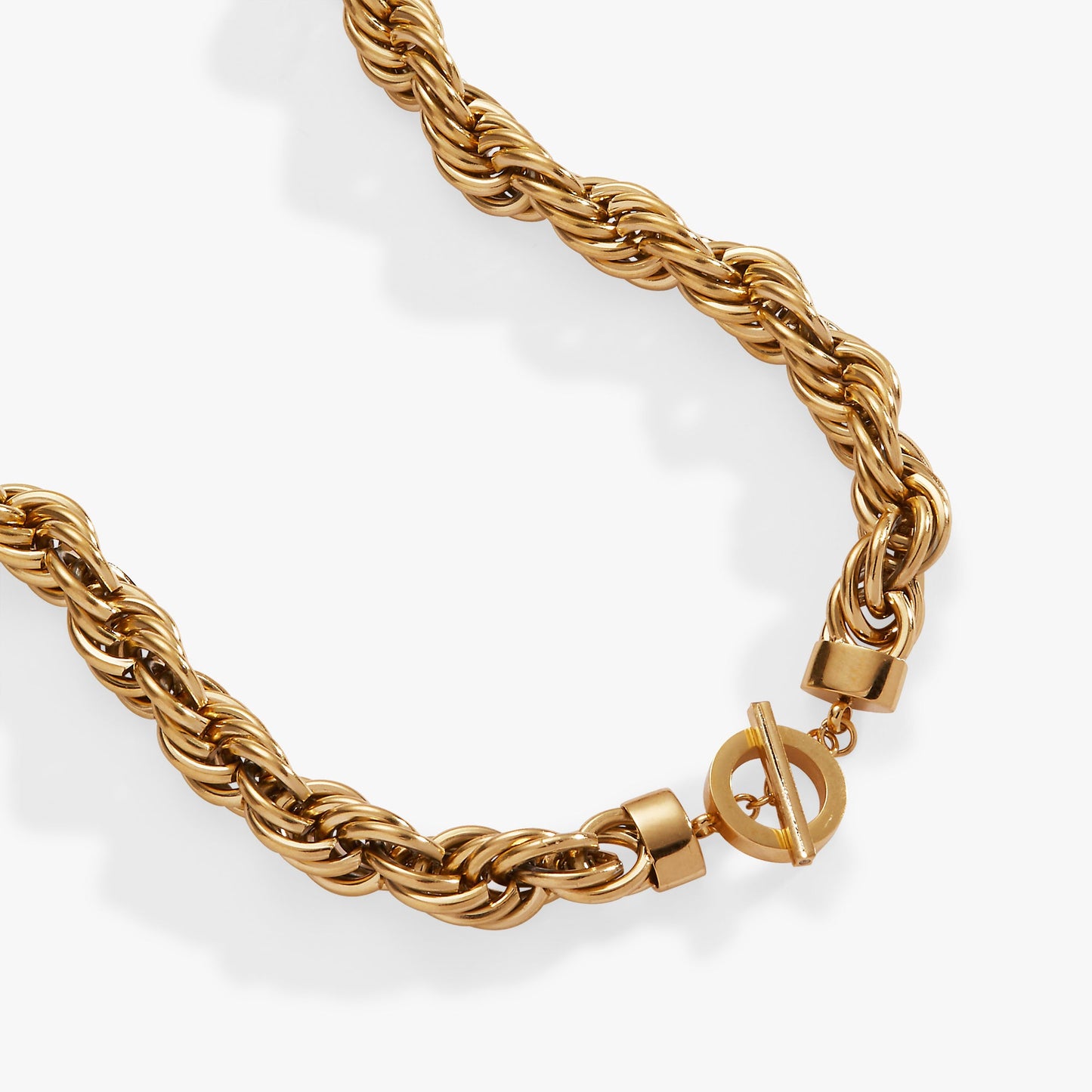 Large Rope Chain Toggle Necklace Stainless Steel Gold