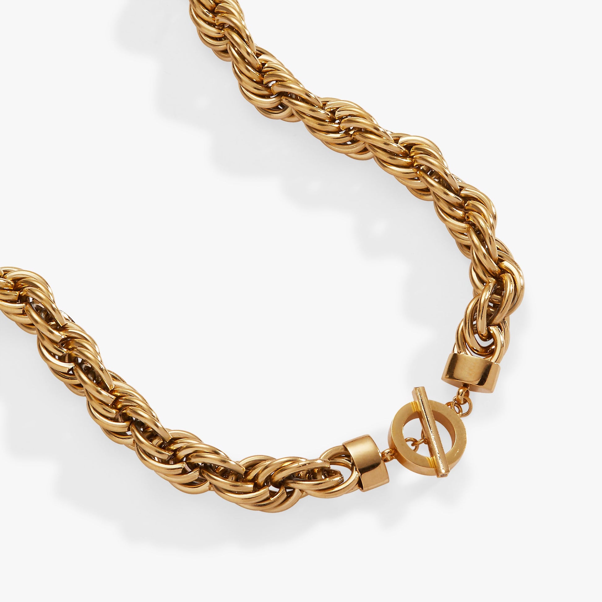 Large Rope Chain Toggle Necklace Stainless Steel Gold