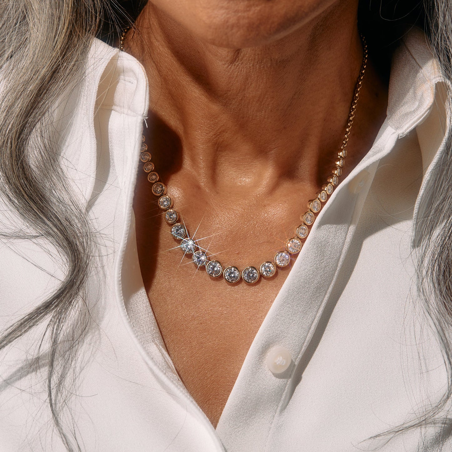 Crystal Tennis Necklace – Special Occasion or Bridesmaid Jewelry Stainless Steel Silver
