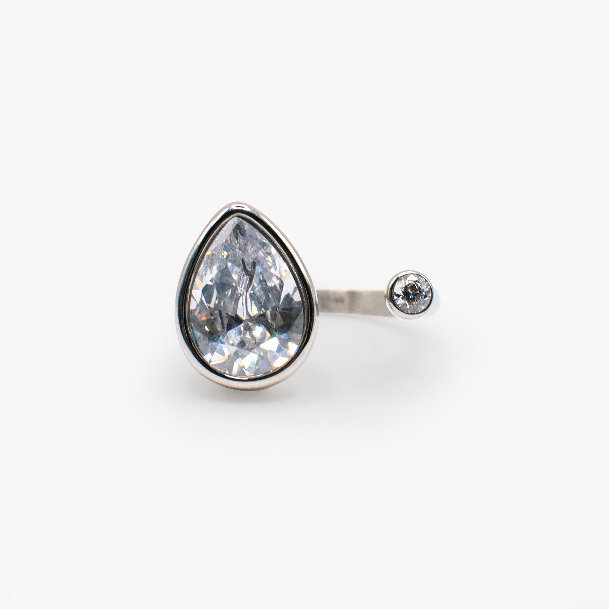 Crystal Teardrop Ring – Sparkling Bridal and Evening Jewelry Stainless Steel Silver