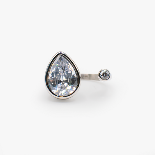 Crystal Teardrop Ring – Sparkling Bridal and Evening Jewelry Stainless Steel Silver