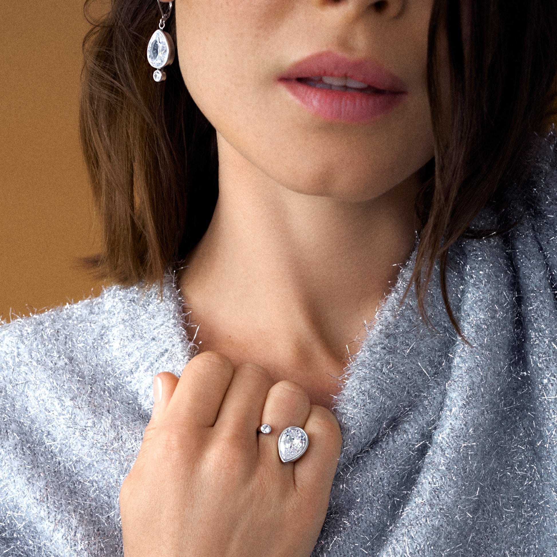 Crystal Teardrop Ring – Sparkling Bridal and Evening Jewelry Stainless Steel Silver
