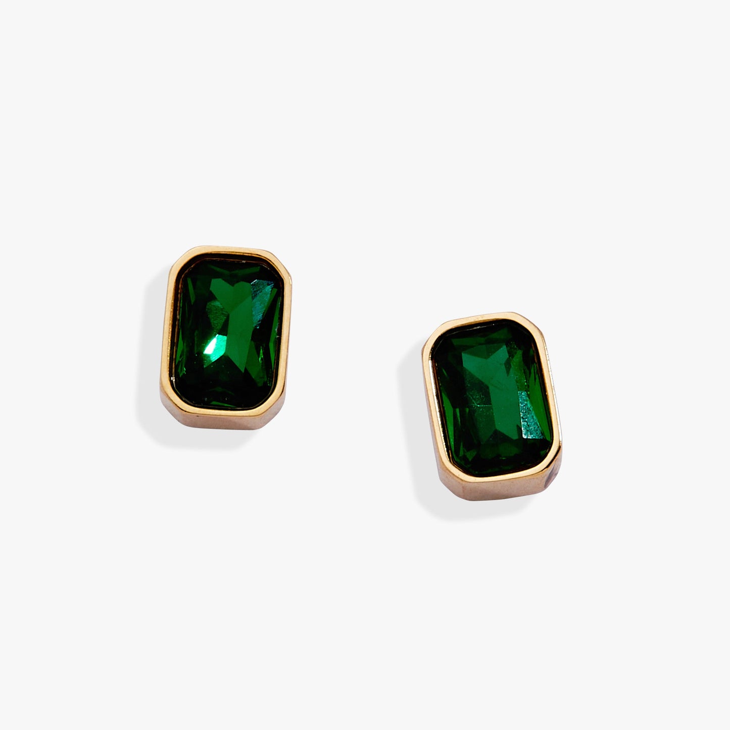 May Emerald-Cut Birthstone Stud Stainless Steel Gold