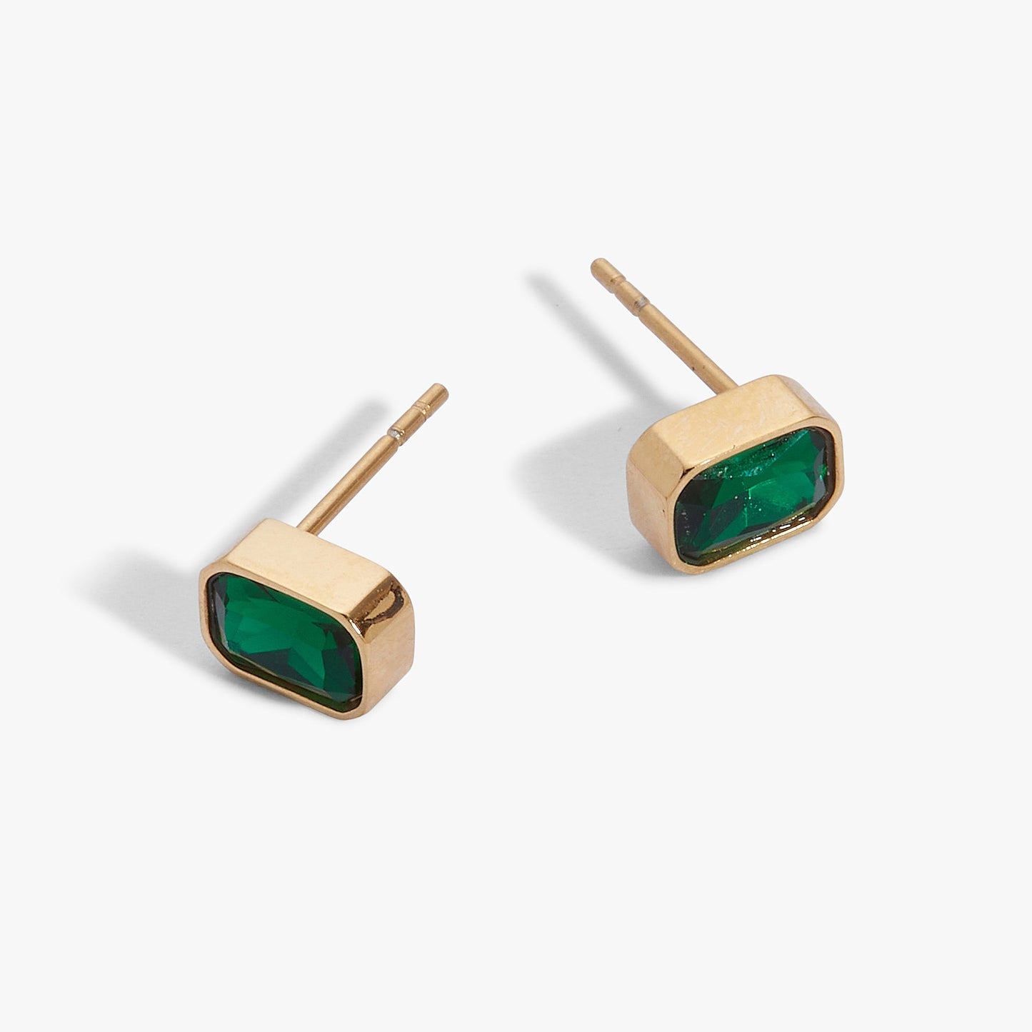 May Emerald-Cut Birthstone Stud Stainless Steel Gold