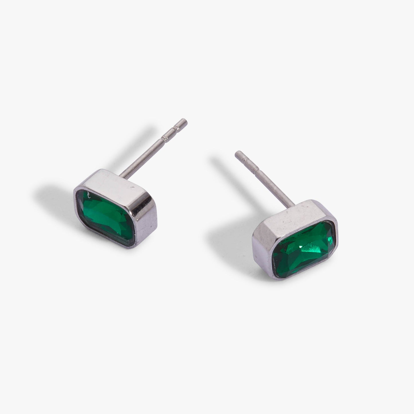 May Emerald-Cut Birthstone Stud Stainless Steel Gold