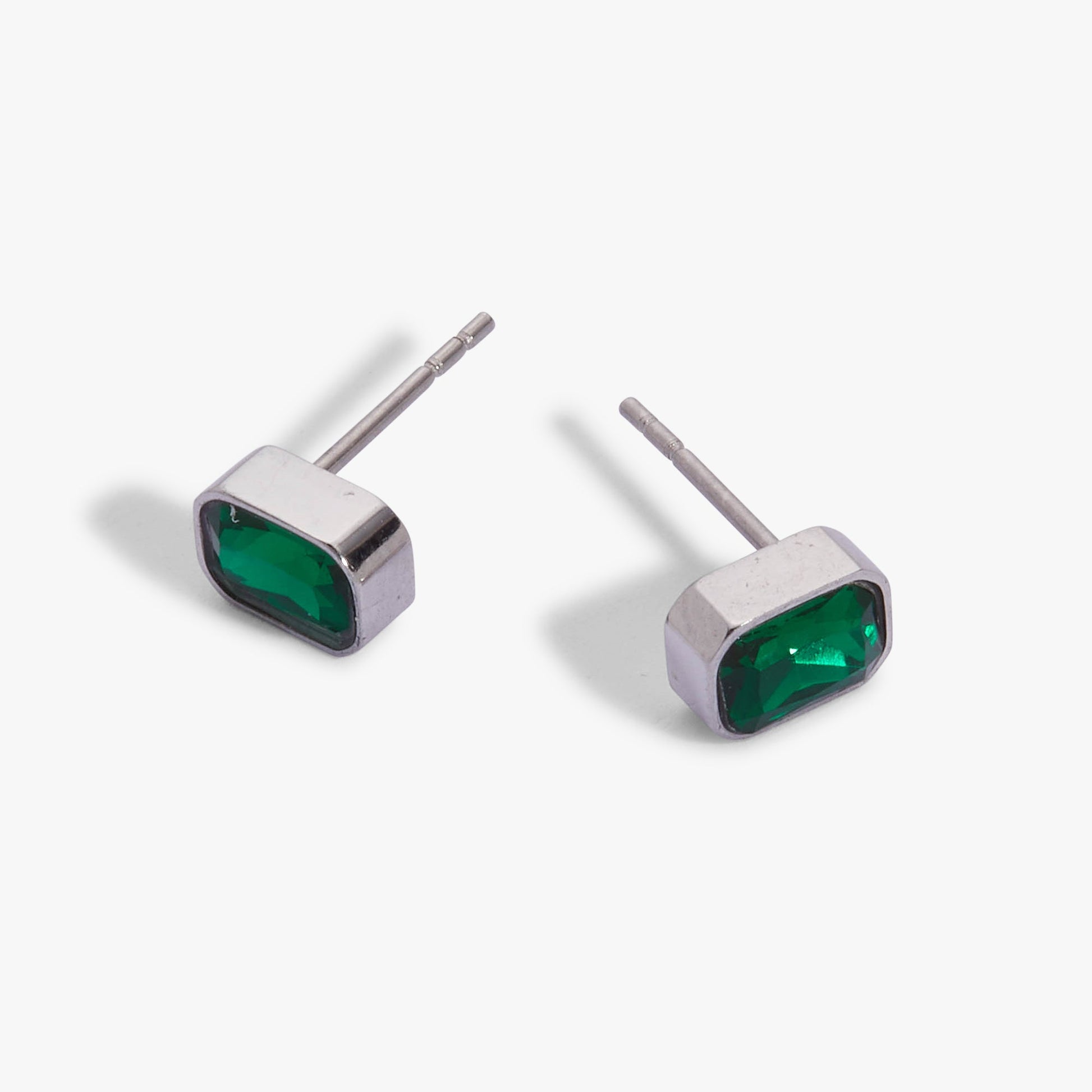May Emerald-Cut Birthstone Stud Stainless Steel Gold