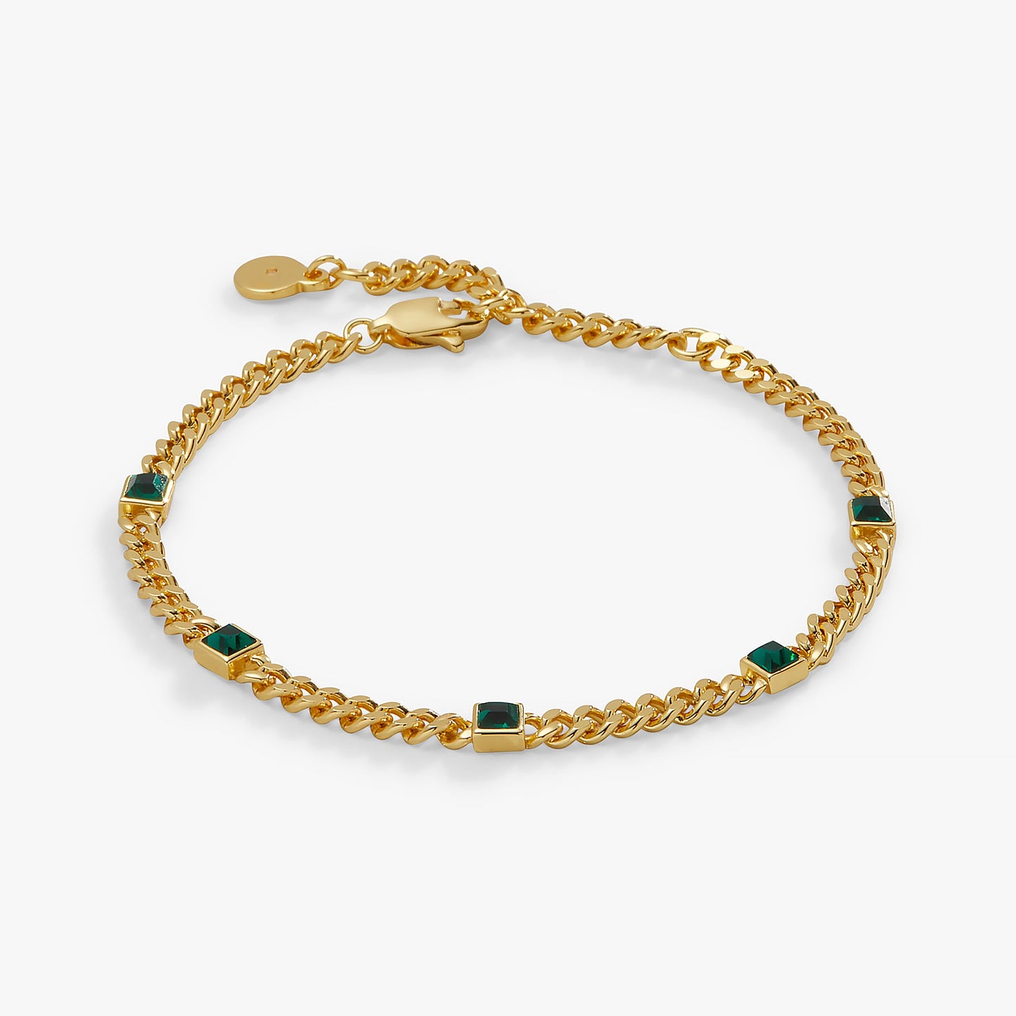 Emerald Curb Chain Bracelet, May Birthstone Gold