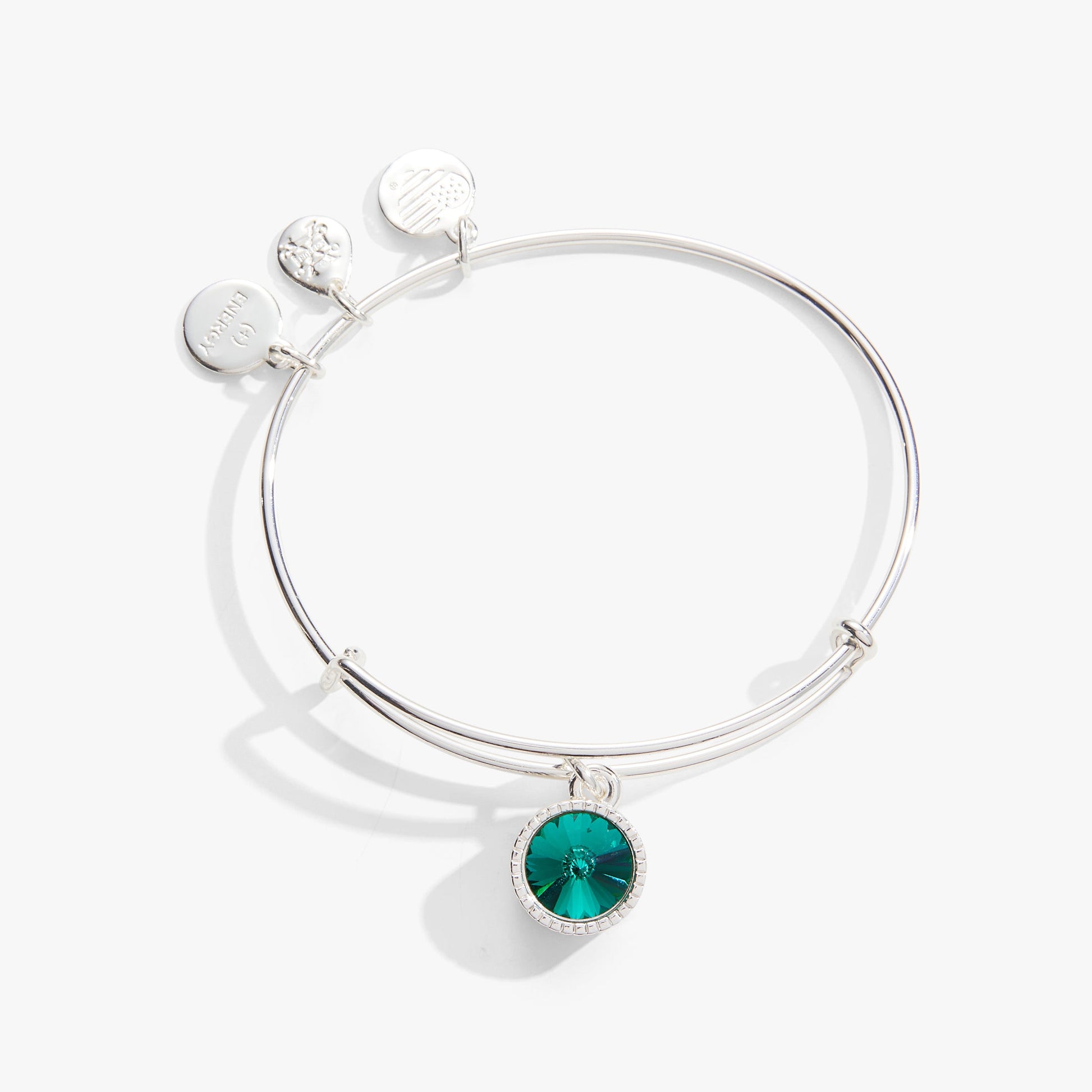 Emerald May Birthstone Charm Bangle Silver